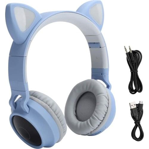 Cat Gaming Headset- Wireless Cat Ear Headphones RGB 3 Color LED Breathing Light Headsets, Cat Headphones Gaming Headset