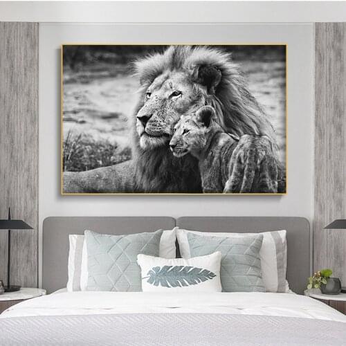 Black And White Lions Canvas Art Posters And Prints Animals Canvas Paintings On the Wall Art Lions Family Pictures Home Decor
