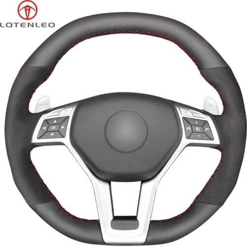 LQTENLEO Black Genuine Leather Suede Car Steering Wheel Cover For Mercedes-Benz A45 CLA45 C63 E63 CLS63 SLK55 SL 63 65 GLA45 AMG
