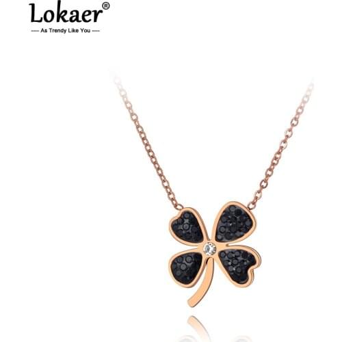 Lokaer Bohemia Stainless Steel CZ Crystal Flower Choker Necklace Jewelry Trendy Plants Charm Pendant Necklace For Women N20027