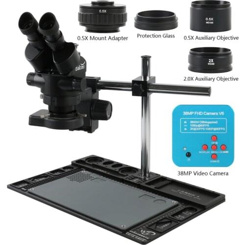 3.5-90X Simul-Focal Trinocular Stereo Microscope +2K 38MP 1080p HDMI USB Digital Video Camera+Aluminum Alloy Base For PCB Repair