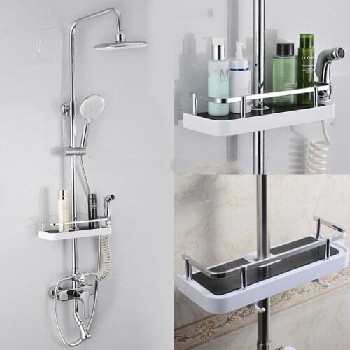 Bathroom Rack Organiser Caddy Shower Tray Storage Shelf Holder Pole Accessory