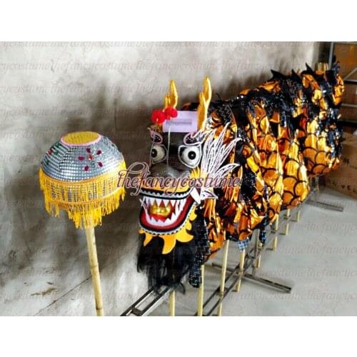 7.9m Golden Length Dragon Dance Costume 8 Players Kid Children Student School Halloween Party Performance Parade Folk Stage