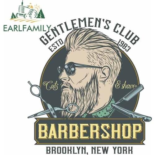 EARLFAMILY 13cm x 11.6cm for Barber Shop Gentlemans Club Bumper Decal Windows Car Stickers Personality Laptop Cartoon Graphics