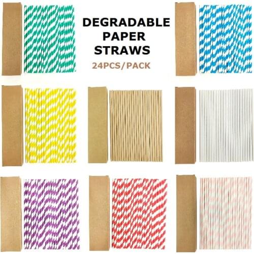 Eco-friendly Paper Drinking Straws Disposable Drinking Straws Single Use Cocktail Foil Stripe Biodegradable Paper Drinking Straw