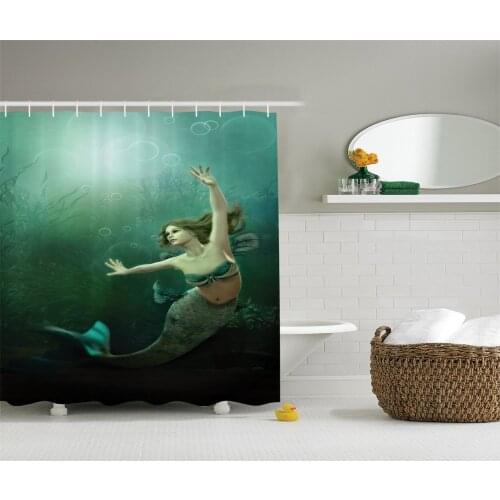 Mermaid Shower Curtain Decorations Computer Graphics of Mermaid Underwater Picture Like Design Bath Curtains for Bathroom Decor