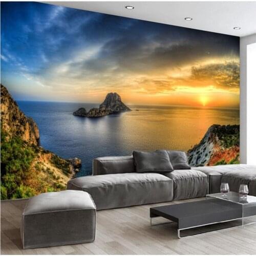 Mural wallpaper for walls 3 d Custom wallpaper Romantic sea view sunrise seaside stone mural background wall tapety