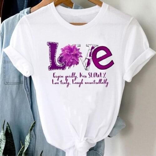 T-shirts Women Cartoon Floral Love Summer Fashion Clothes Short Sleeve Graphic T Tshirt Top Lady Print Female Tee T-Shirt