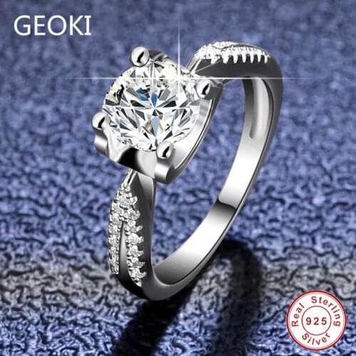 Geoki Women Passed Diamond Test 1 Ct D Color VVS1 Moissanite Cow Head Shaped Ring 925 Sterling Silver Perfect Cut Diamond Ring