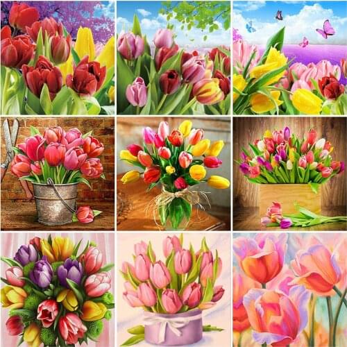 HUACAN 5D DIY Diamond Painting Tulip Full Square New Arrival Flower Diamond Embroidery Cross Stitch Handicraft Home Decoration