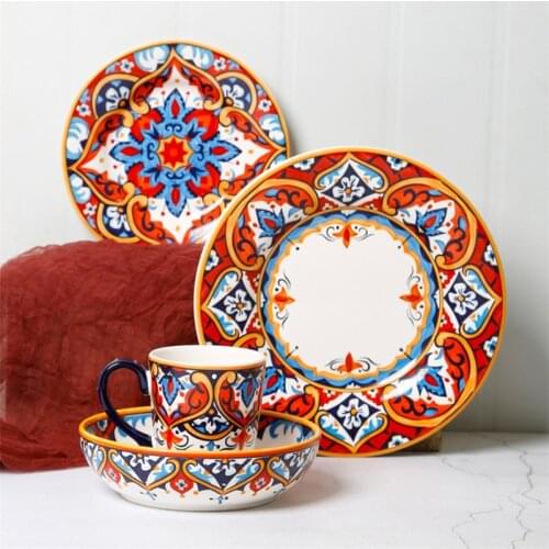 Hand-painted Flower Ceramic Dinner Plate Kitchen Tableware Creative Soup Rice Bowl Deep Dish Under Glazed Dessert Steak Tray