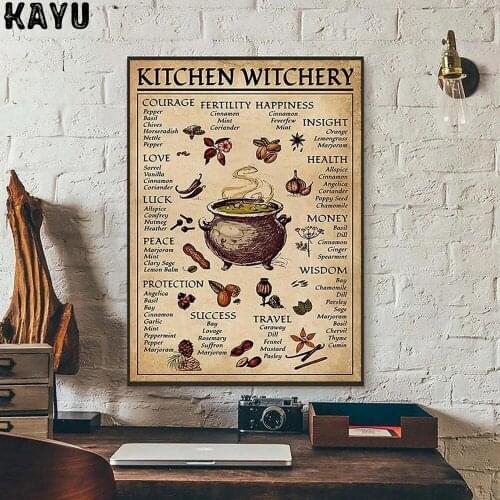 KAYU Kitchen Witchery Funny Posters and Prints Decoration Canvas Wall Pictures Witches Magic Knowledge Art Painting Gifts Home D