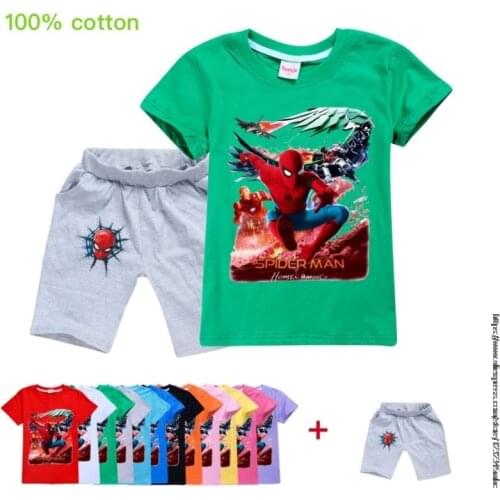Summer Girls Sportswear Clothes Short Sleeve T-Shirt baby SpiderMan Set Childrens Girls 2pcs Set Childrens Clothing Baby Suits