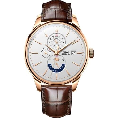 LOBINNI Mens Automatic Watches Luxury Watch For Men Self-Wind Mechanical Wristwatches Waterproof Sapphire Leather Strap Fashion