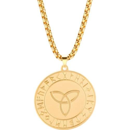 Fashion Nordic Runic Odin Symbol Pendant Stainless Steel Viking Runic Talisman Necklace Jewelry for Men and Women