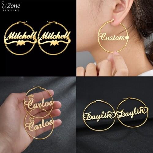 UZone Custom Name Letters Stainless Steel Trendy Hoop Earrings for Women Girls Aretes Party Birthday Personalized Gifts Jewelry