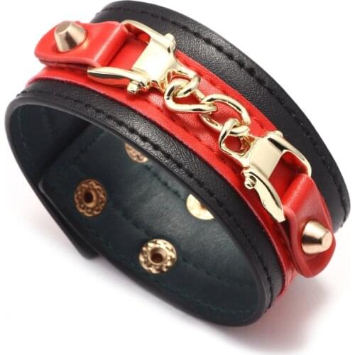 Fashion Charm Women Leather Bracelet Alloy Ladies Street Beat Leather Bracelet