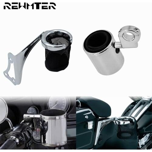 Motorcycle Chrome Handlebar Drink Bottle Holder&Passenger Drink Cup Holder w/ Basket For Harley Touring CVO Road Glide Ultras