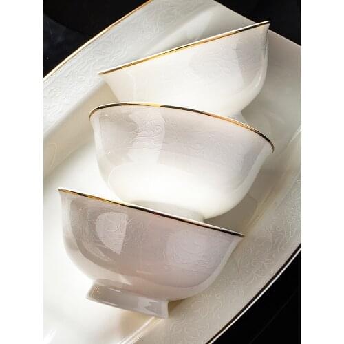 Bowl and dish set dinner set bowl and plate household European simple porcelain bowl Jingdezhen bone china tableware combination