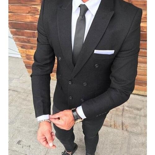 Latest Coat Pant Designs Black Men Suits Slim Fit Smart Casual Business Double Breasted Blazer Groom Tuxedo Custume Homme 2Piece