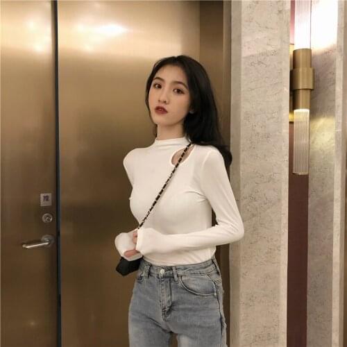 2021 autumn new Korean version of cotton top with clavicle slimming and thin semi-high collar bottoming shirt