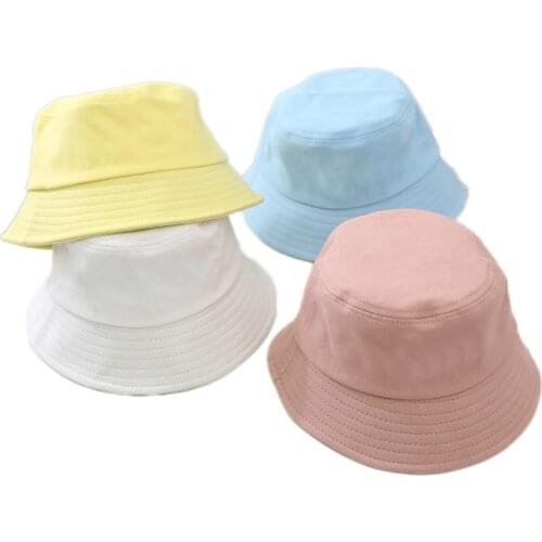 Fashion New Women Girls Boys Bucket Hats Panama Children Kids Solid Color Casual Outdoor Summer Beach Cotton Flat Spring Bob