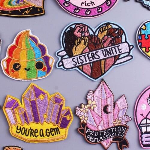 Gay Rainbow Patch Alien Embroidered Patches For Clothing Love -Shape Patches For Clothes Stripe Appliques For DIY T-shirt Badges