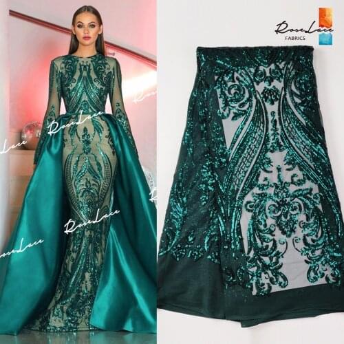 Christmas Green Color Sequined Embroidered Net Lace Fabrics Classical Design For Indian Women Evening Party Dresses Sequins Lace