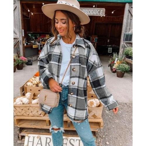 2021 New Autumn Plaid Womens Fashion Shirts Loose Long Sleeve Shirt Women Warm Blouses and Tops Casual Female Clothes Outwear