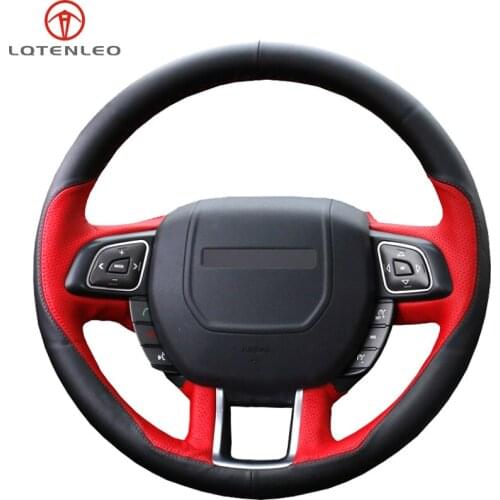 LQTENLEO Black Red Leather Hand Car Steering Wheel Cover For Land Rover Range Rover Evoque 2012 2013 2014 2015 2016 2017 2018