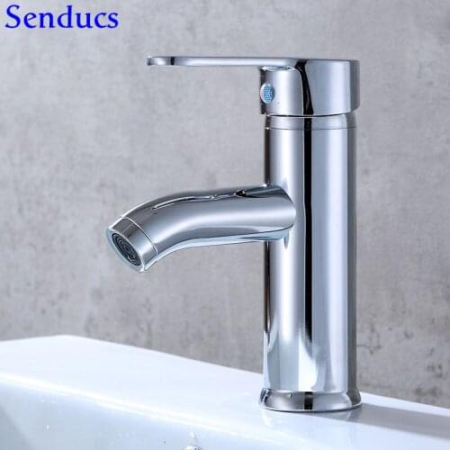 Senducs Chrome Basin Faucet Deck Mounted Hot Cold Bathroom Basin Sink Faucet Single Lever Alloy Bathroom Basin Faucet