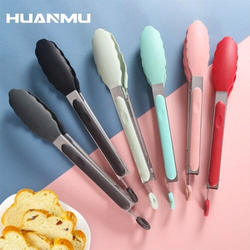 Silicone Food Tong Stainless Steel Kitchen Tongs Silicone Non-slip Cooking Clip Clamp BBQ Salad Tools Grill Kitchen Accessories