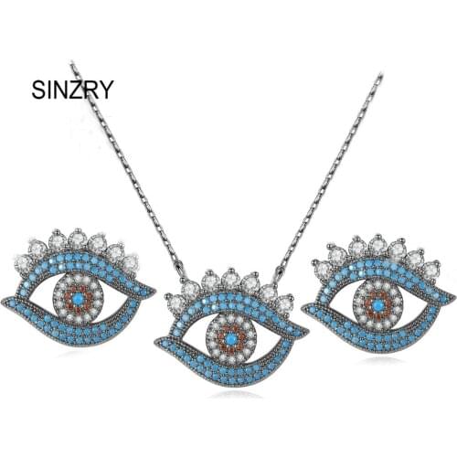 SINZRY personality jewelry AAA Cubic Zirconia blue eye stylish Jewelry Sets creative pendant necklaces earring sets