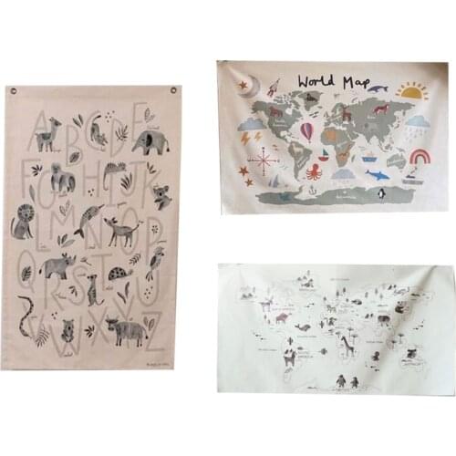 T5EC Nordic Educational Kids Room World Map Decoration Poster Wall Nursery Art Canvas