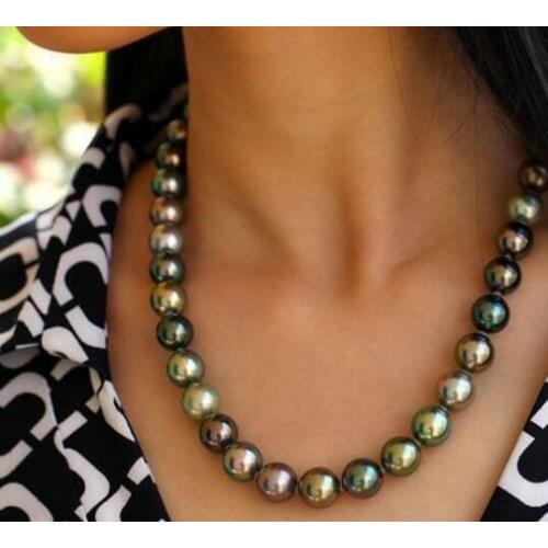 AAA 10-11 mm Tahitian round multicolor pearl necklace 18 INCH