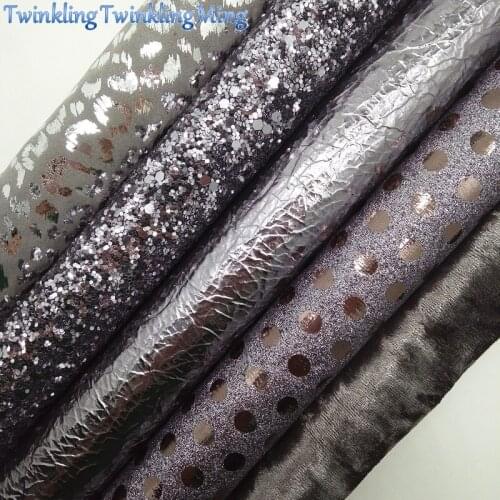 GREY Glitter Fabric, Leopard Faux Fabric, Synthetic Leather Fabric Sheets, Velvet Fabric For Bow A4 21x29CM Twinkling Ming XM872