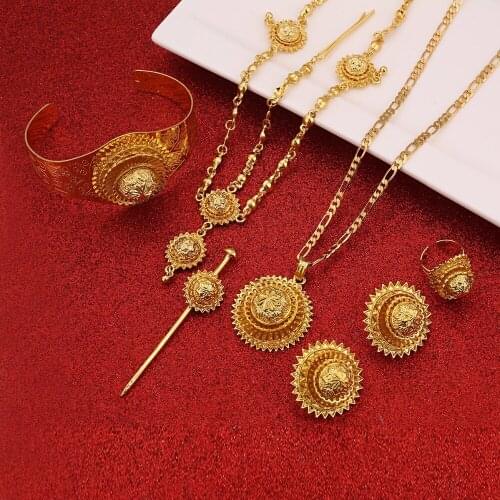 Traditional Ethiopian Bridal Jewelry Sets Big Hair Jewelry 6pcs Sets African Jewelry for Ethiopian