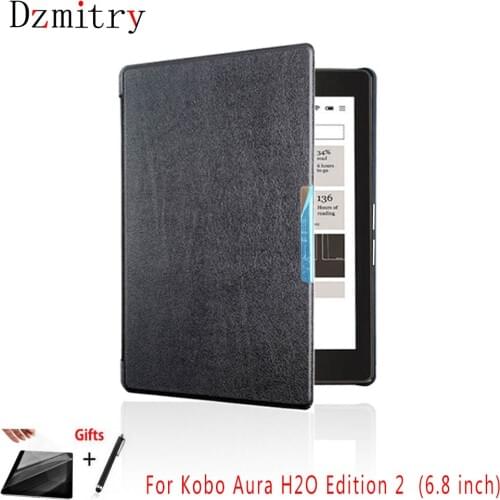 Flip Smart Auto sleep&awake Magnetic case For Kobo Aura h2o Edition 2 (6.8 inch) ebook eReader Protective Shell Cover+Film+pen