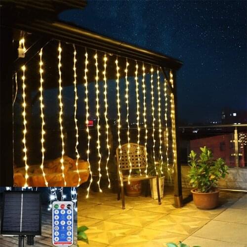 3x2/3x3M Solar Curtain String Lights Wedding Holiday Party Waterproof Outdoor Indoor Christmas Fairy Lights Suitable For Windows
