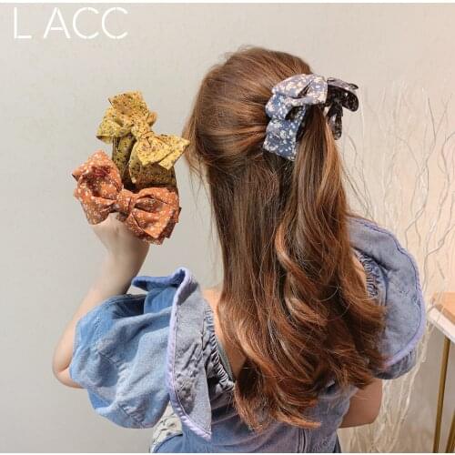 Korea Sweet Japanese Floral Big Bow Banana Clip Vertical Clip Ponytail Clip Hairpin Hair Accessories Headdress Women