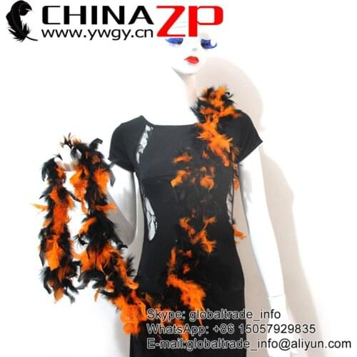 CHINAZP Factory Top Class Plumage Exporting 2yards/lot 40G Dyed Orange with Black Tips Turkey Feather Chandelle Boas