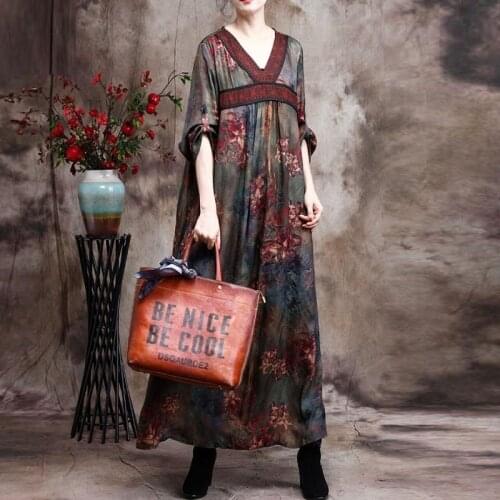 Women Spring V Neck Irregular Printed Long Dress Ladies Vintage Autumn Dresses Female 2021 Robe Vintage Femme Vestidos TA2505