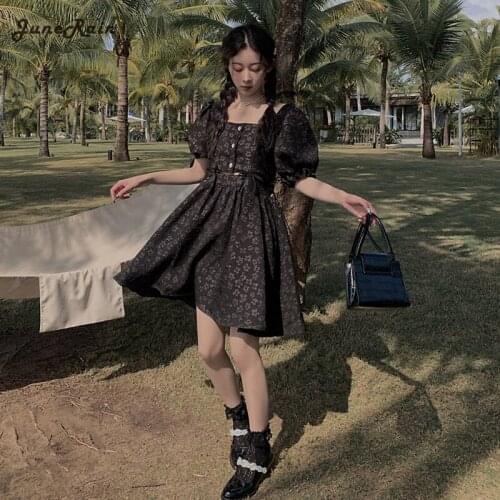 Print France Vintage Elegant Dress Women Black Evening Party Mini Dress Summer 2021 Cut Out High Street Korean Hollow Out Dress