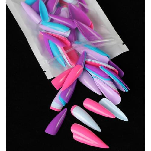 100pcs Solid Color Full Cover Long Stiletto Nails Tips Manicure Press on False Nail Nat Tips Supplies for Professionals 2021