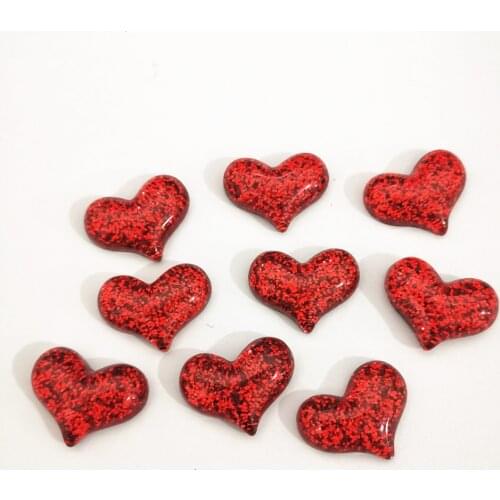 20pcs 22x19mm Red Resin Glitter Heart Flatbacks Cabochons Embellishments For Cardmaking DIY Wedding Christmas Sparkle Crafts
