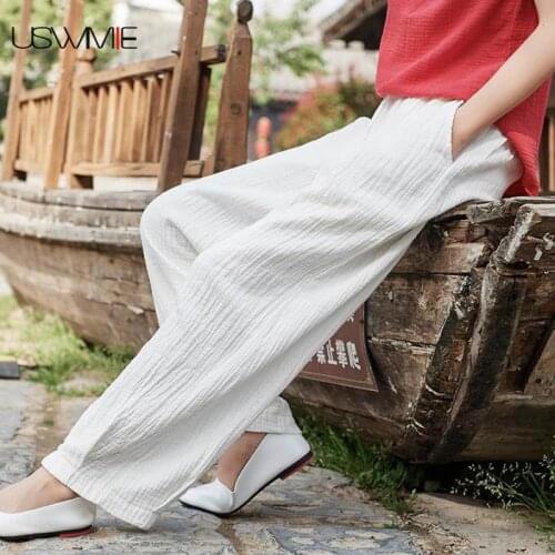 2020 Autumn High Waist Pants Retro Casual Elastic Waist Solid Color Loose Comfort Elastic Waist Plus Size Leisure Womens Pants