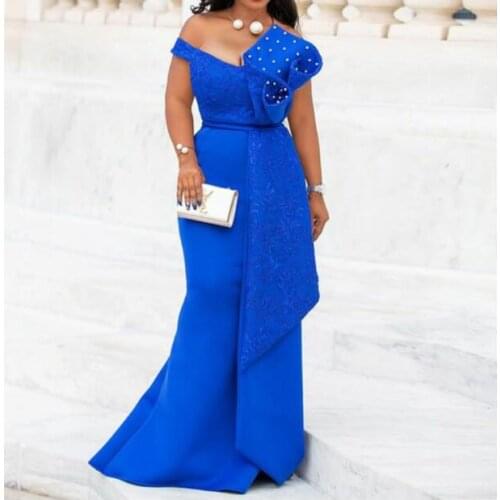 2021 Womens Vintage Slash Neck Slim Memory Foam Long Formal Dress Ruffles Beading Lace Evening Party Maxi Dresses