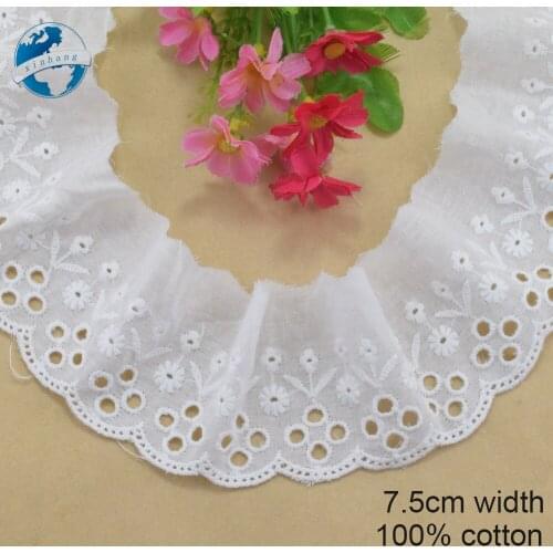 7.5cm wide 100% Cotton embroidery lace sewing ribbon guipure trim wedding decoration DIY dolls colthes Accessories lace #4185