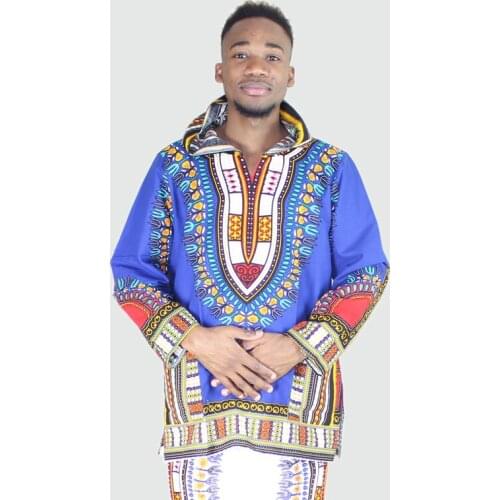 African Dashiki Traditional Pattern Printed Fashion African Clothing for Mens Shirt Long Sleeve Hooded Cap