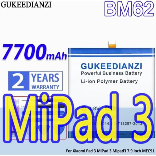 High Capacity GUKEEDIANZI Battery BM62 7700mAh For Xiaomi Pad 3 MiPad 3 Mipad3 7.9 inch MEC91 Pad3 Mipad 3 7.9
